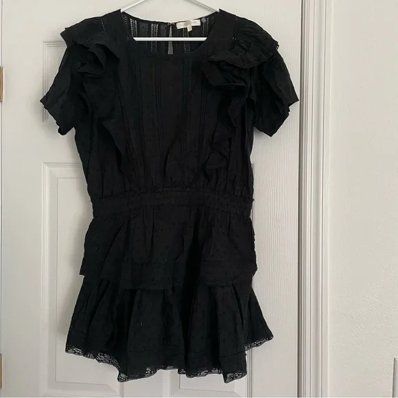 LoveShackFancy Black Ruffle Mini Dress - Picture 4 of 6